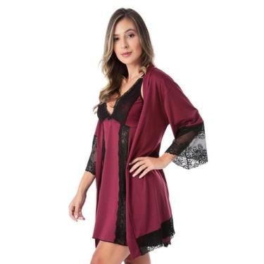Imagem de Robe De Renda Pijama Feminino Lingerie Sexy Kimono Roupão - Empório Li