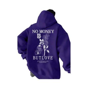 Imagem de Jaqueta Masculina Com Estampa Floral E Letras, Moletom De Lã Solto Est