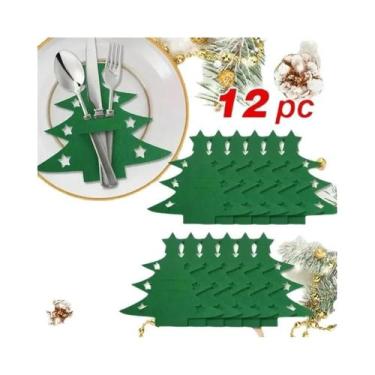 Imagem de Conjunto De 12 Porta-Talheres De Feltro Em Formato De Árvore De Natal 