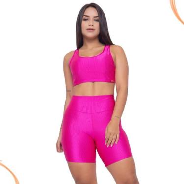 Imagem de Conjunto Top C/Bojo Removível+Short Canelado Fitness Feminino - C&M Fi