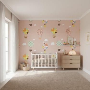 Imagem de Papel De Parede Vinilico Balao Magico Rosa Rolo 0,53x10m Vinil PVC - P