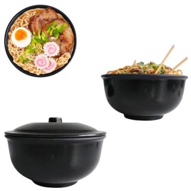 Imagem de Tigela Preta em Melamina 960ml Para Sopas Pote com Tampa - Fx