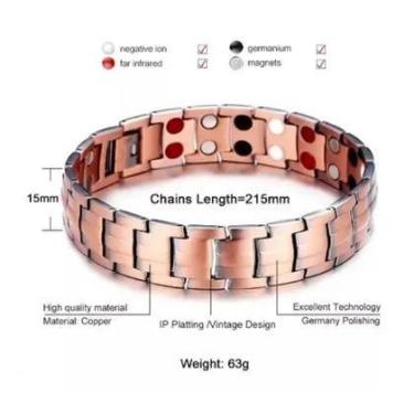 Imagem de Bracelete Masculino Magnético Cobre Acabamento de Luxo