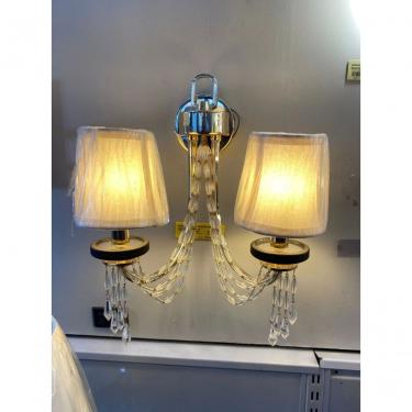 Imagem de Arandela Donetsk 2-4302 AR DR de Parede com 2 Lâmpadas E14 e Cristais Transparentes Dourado Tupiara Iluminação