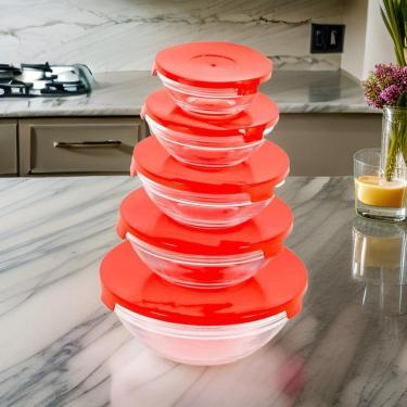 Imagem de Conjunto de Potes de Vidro 5 Peças para Armazenar Alimentos com Tampa Vedação micro-ondas Freezer lava-louças Cinza