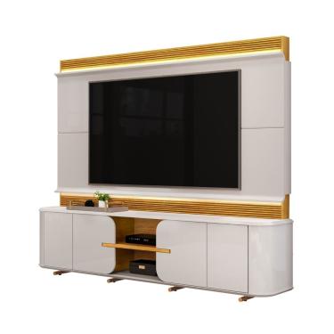 Imagem de Estante Home Para Tv Até 75 Polegadas 2,40m Led 4 Portas Londres Off White / Madeirado