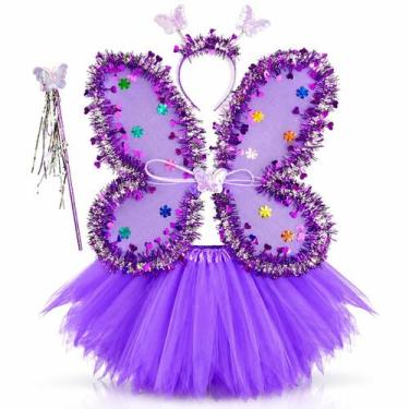 Imagem de Fantasia Borboleta Fada Saia Tule Asa Tiara Varinha Carnaval - Baby Pl