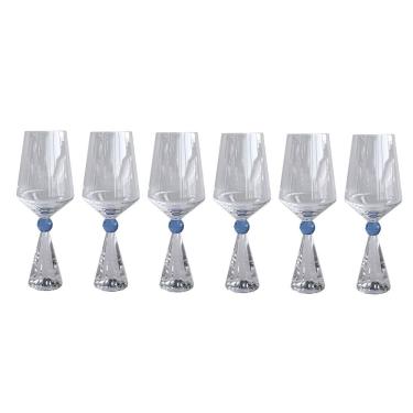 Imagem de Conjunto 6 Taças Diamond de Vidro com Base de Cristal Azul 595ml BJ0026 BTC