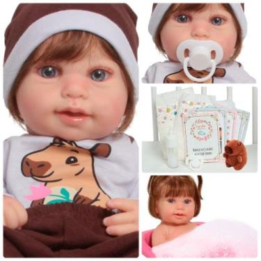 Imagem de Bebê Reborn Menina Capivara Cabelo Fio a Fio Pelúcia 43cm - Cegonha Re