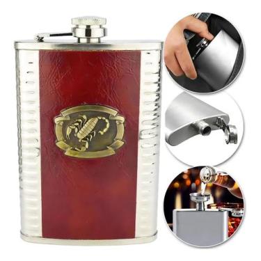 Imagem de Cantil Inox Frasco 230ml Garrafa Whiskeira Whisky Bolso Bar Cor Vinho 