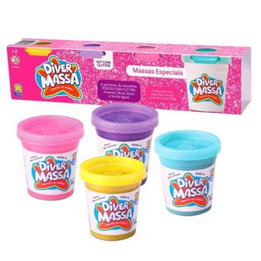 Imagem de Kit 4 Potinhos De Massinhas Com Glitter Massa De Modelar - Divertoys