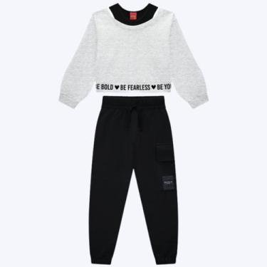 Imagem de Conjunto Moletom Peluciado Infantil Menina Kyly 1001195, Mescla, Preto