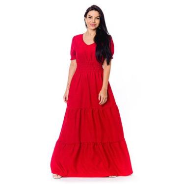 Imagem de Vestido Longo Sem Elastano Com Lastex - Restrito Jeans, 38, Vermelho