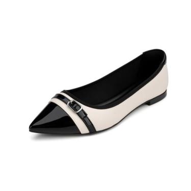 Imagem de Sapatilha Feminina Ceci Bicolor Preto e Off White  Verniz Bico Fino El