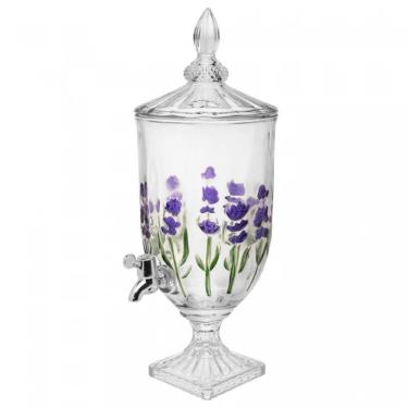 Imagem de Suqueira Lavanda Hand Painting 4,5L Cristal Ecológico com Pé e Tampa para Mesa Lilás Lyor