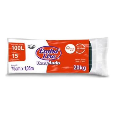 Imagem de Saco Para Lixo Reciclado Preto 100l Com 15 Unidades Embalixo  Kit 3un