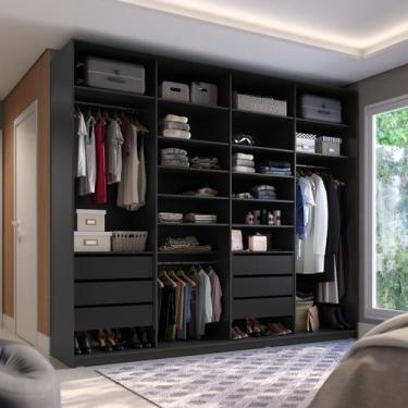 Imagem de Closet Casal 100% MDF BP 277cm 6 Gavetas Sion Preto - RR Móveis