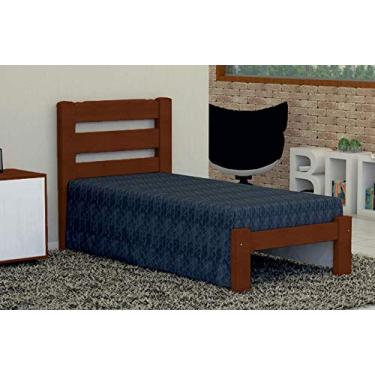 Imagem de Cama de Solteiro Londres de Madeira Maciça Angelim Pedra/Tauari - Cor Castanho