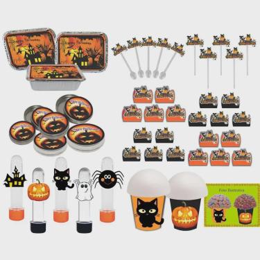 Imagem de Kit festa Halloween (laranja e preto) 106 peças (10 pessoas)