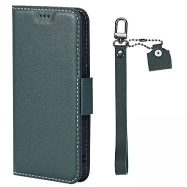 Imagem de LAHappyL Capa carteira para iPhone 13 Pro Max/13 Pro/13 Capa de couro legítimo com função de suporte para cartão, capa tipo carteira com suporte magnético, verde, 13 Pro Max de 6,7 polegadas