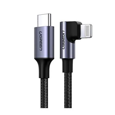 Imagem de Cabo de Carregamento PD Micro Usb Tipo C para Lightning Ângulo de 90 Graus Velocidade de Transferência de Até 480Mbps Corrente Máxima de 3A Chipset Integrado Certificação Mfi Compatível com iPhone, iPad e iPod 1 Metro de Comprimento - Us305 Preto / No Brasil