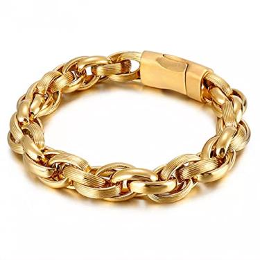 Imagem de suhang Pulseira De Elo De Ouro Polido De Para Homens 22 Cm Aço Inoxidável Corrente De Bicicleta Jóias