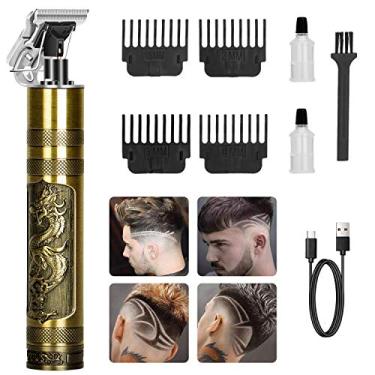 Imagem de joyliveCY Aparador elétrico Pro Li, aparador de cabelo elétrico Pro Li, lâmina em T recarregável sem fio para homens com detalhe zero lacunas barbeador de barba (dragão dourado)