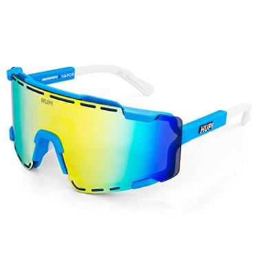 Imagem de Óculos de Sol Hupi Vapor Azul e Branco - Lente Dourado Espelhado, Cor: Azul