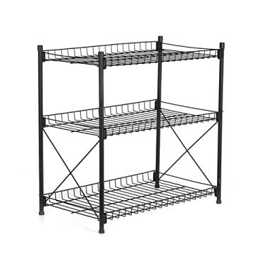 Imagem de Carrinho de cozinha fino para armazenamento de prateleiras, organizador de armazenamento deslizante, suporte de carrinho utilitário para cozinha, banheiro, 3/4 prateleiras de vegetais para cozinhas (cor: preto, 3 andares)