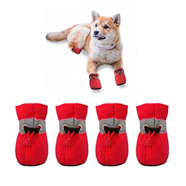 Imagem de YAODHAOD Sapatos de cachorro para pavimento quente, sola antiderrapante para cães e protetor de pata para o verão, botas refletivas para cães pequenos e médios, uso interno 4 peças (vermelho, tamanho