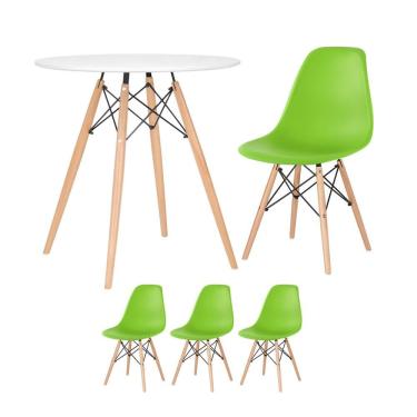 Imagem de KIT - Mesa redonda Eames 70 cm branco + 3 cadeiras Eiffel DSW