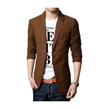 Imagem de Blazer masculino, casaco esportivo casual de algodão com dois botões, jaqueta masculina...