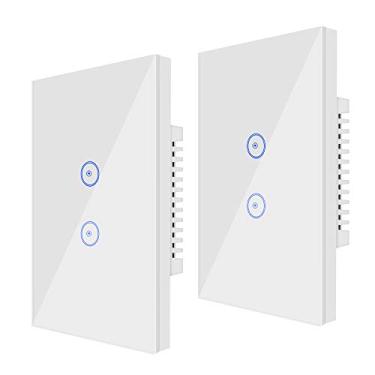 Imagem de Jinvoo Interruptor de luz de toque de parede inteligente WiFi, controle remoto do smartphone, compatível com iOS e Android, com Alexa Echo e Google Assistant, certificação ETL (pacote com 2 gangues)