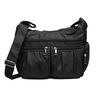 Imagem de VOLGANIK ROCK Bolsas transversais para mulheres, bolsas de ombro, leve, impermeável, nylon, bolsa de viagem, cadernos de bolso femininos, Preto