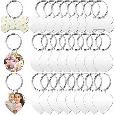 Imagem de Frienda 24 peças de etiqueta de cachorro em branco por sublimação placa de cachorro de alumínio dupla face etiqueta de cachorro etiquetas de animais de estimação em branco com 24 peças chaveiros para cães e gatos etiqueta de identificação de animais de estimação