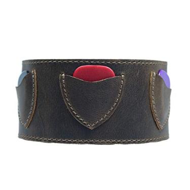 Imagem de Hide & Drink, Bracelete com ranhuras para palheta de guitarra, pulseira rústica, pulseira para músicos, couro de flor integral, feito à mão, marrom Bourbon
