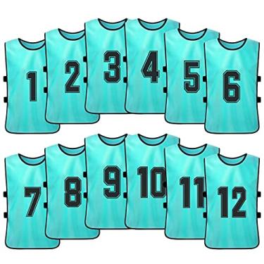 Imagem de Tingpai 12 peças de futebol inf l pinnies camisas de futebol de secagem rápida esportes juvenis scrimmage equipe de basquete treinamento babadores nume dos prática colete espo vo