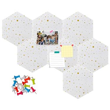 Imagem de MISIXILE Placa de pino de feltro, placa hexagonal, azulejos, quadro de avisos, quadro de avisos com 20 pinos, azulejos de parede de feltro para fotos memorandos para parede de sala de aula de escritório em casa, 8 peças - branco