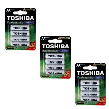 Imagem de Kit 12 Pilhas Recarregáveis AA Toshiba TNH6GAE 1,2v 2600mAh (3 cartelas com 4 UND)