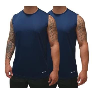 Imagem de Kit 2 Camisetas Regata Lisa – Masculina – Dry Fit – Esporte – Caimento perfeito - TRV Cor:Marinho;Tamanho:G