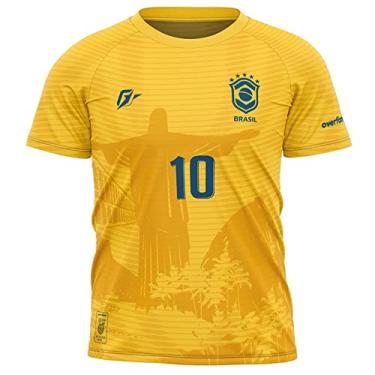 Imagem de Camiseta Filtro UV Infantil Brasil Canarinho Amarelo Cristo Redentor