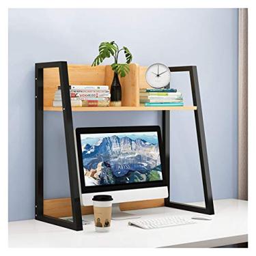 Imagem de KIZQYN Estante de mesa estante de mesa dormitório de escritório prateleira multifuncional rack de armazenamento organizador de mesa com moldura de metal estante de grande capacidade (cor: cinza)