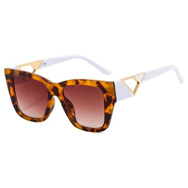 Imagem de Óculos de sol quadrados superdimensionados fashion feminino triângulo de metal na moda óculos de sol de designer de luxo para mulheres óculos uv400, perna branca leopardo, tamanho único