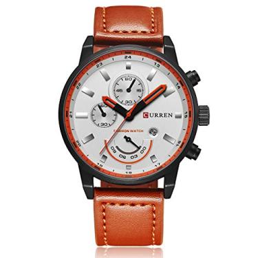 Imagem de Relógio Masculino Original Curren Aço Inox Pulseira De Couro (Marrom)