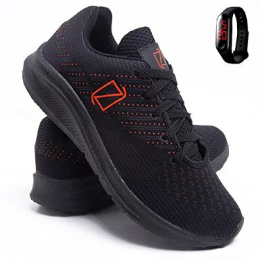Imagem de Tenis Masculino Academia e Caminhada Ultra Leve + Relógio Digital - PretoLaranja/ 38