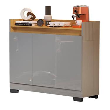 Imagem de Rack Aparador Escritório Hall De Entrada Cantinho De Café Retro Modelo Ryzen 3 Portas - Quality Móveis (Cinza/Nature)
