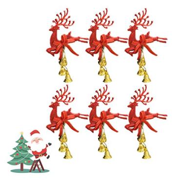 Imagem de 6 Unidades Sino De Rena De Veado Oco Decorações Penduradas Na Árvore De Natal Decoração De Presépio Pingente Pendurado De Desenhos Animados De Natal Enfeite De Alce Mini Bebê