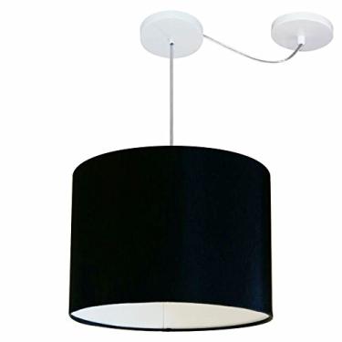 Imagem de Lustre Pendente com Desvio de Centro Cúpula Tecido 40x30 cm, Vivare Iluminação, Pendente4227 PR, Preto, Médio