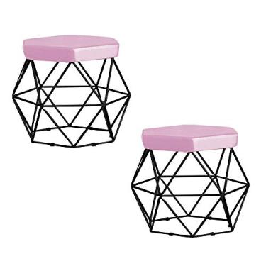 Imagem de Kit 2 Puff Decorativo Base Preta Elsa Veludo Rosê - Gran Belo