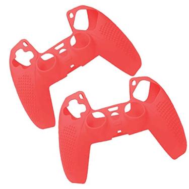 Imagem de Capa para gamepad à prova de poeira, capa de silicone TwiHill de material leve, Gamers anti-extrusão à prova de suor para PS5 (2 Vermelhos)